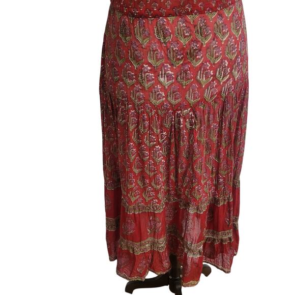 Vintage 70's Bohemian Starina Paris Indian Cotton Sheer Gauze Red Dress Boho M - Picture 6 of 15